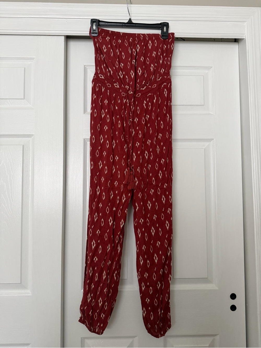 Urban Outfitters Red Strapless Printed Jumpsuit